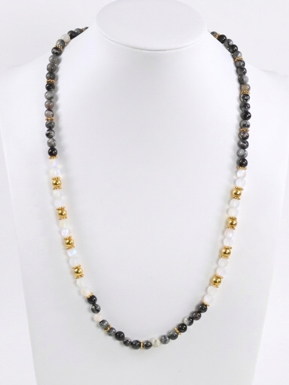 Altius Silver Leaf Jasper and Quartz Necklace - Gold Accents - 23"